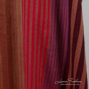 Specially washed linen fabric in red stripes