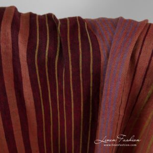 Linen fabric in red stripes, specially washed to increase softness