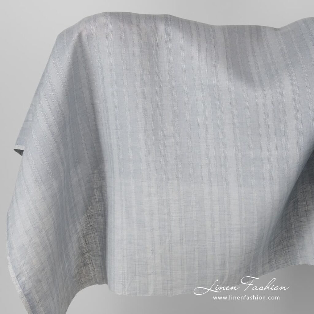 Linen fabric in blue grey stripes.
