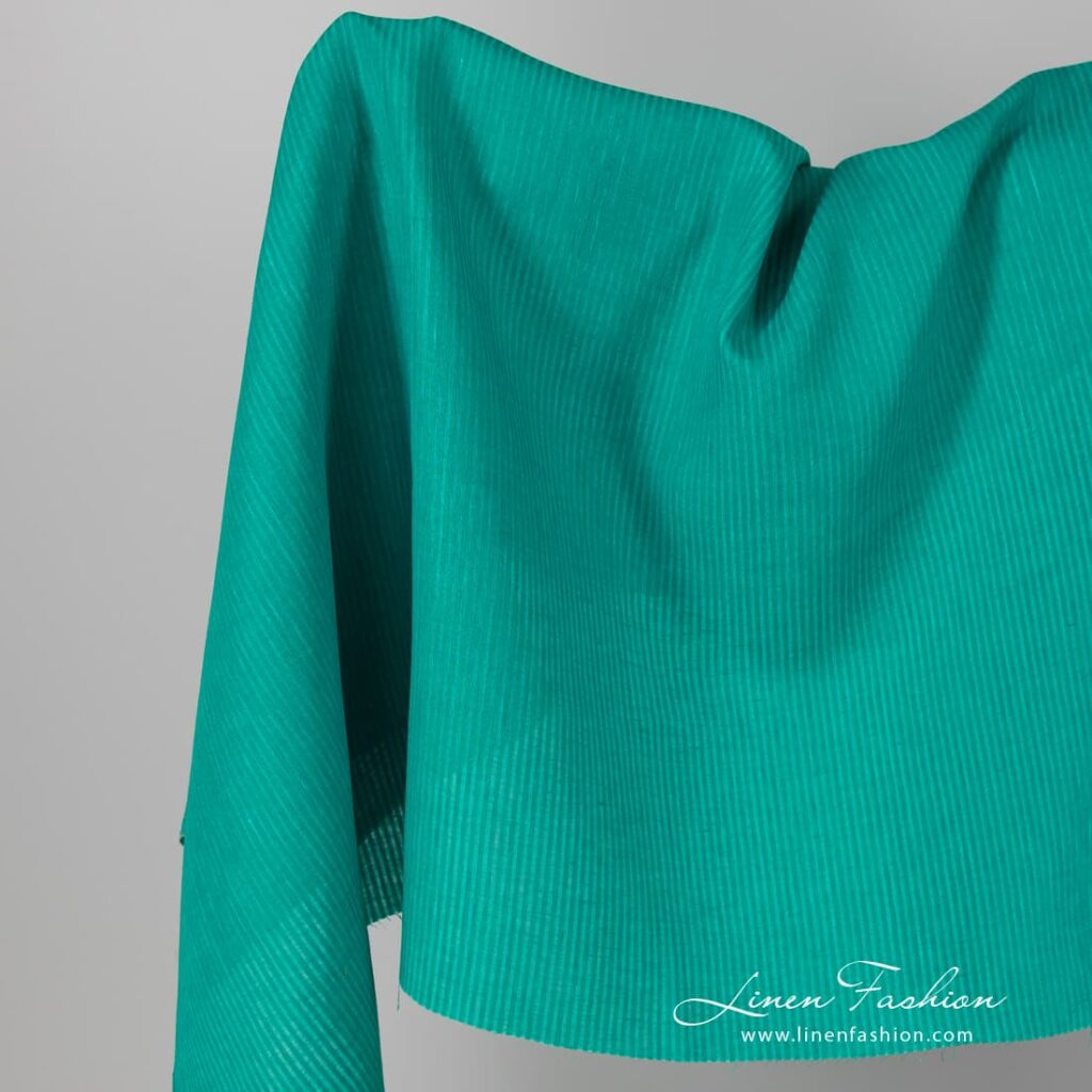 Linen fabric green striped.