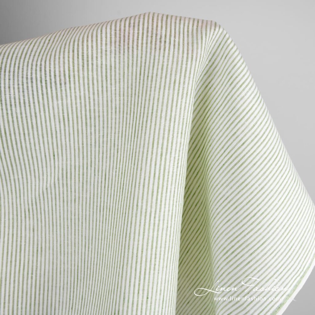Linen fabric in green stripes