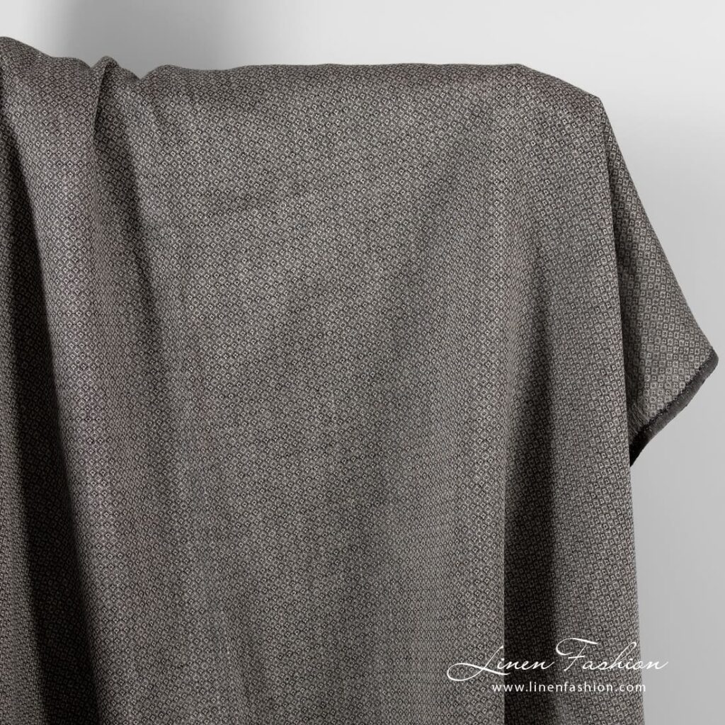 Grey linen fabric in black rhombus pattern