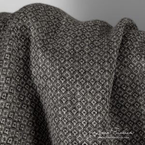 Grey linen fabric in black rhombus, perfect for clothes and home textile