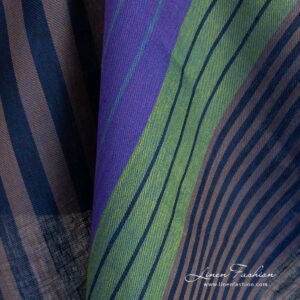 Multicolored linen fabric in stripes, twill weave pattern