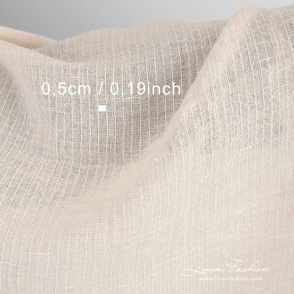 Gjennomsiktig beige vasket lin-bomullsstoff 4 Beige linen cotton fabric, washed