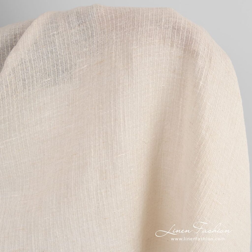 Gjennomsiktig beige vasket lin-bomullsstoff 2 Beige linen cotton fabric, transparent
