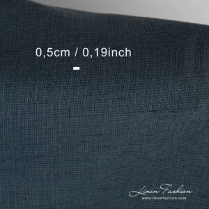 Dark blue linen cotton fabric, striped