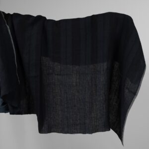 Washed linen fabric black and dark blue stripes