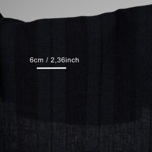 Washed linen fabric black and dark blue stripes with measurements