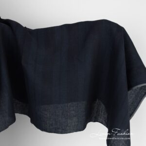 Linen fabric in dark blue and black stripes