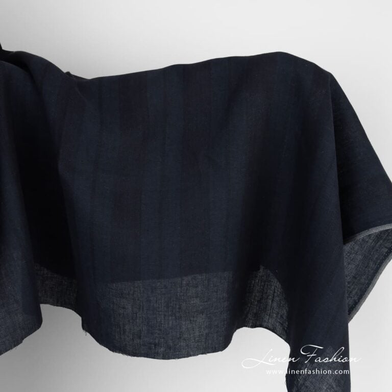 Linen fabric in dark blue and black stripes