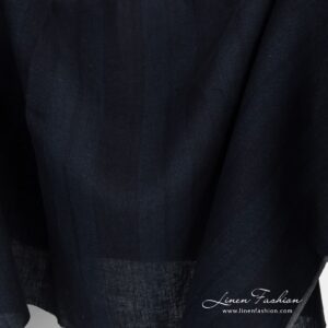 Linen fabric in dark blue and black stripes for clothes and home textile