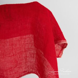 Red linen fabric in gauze pattern