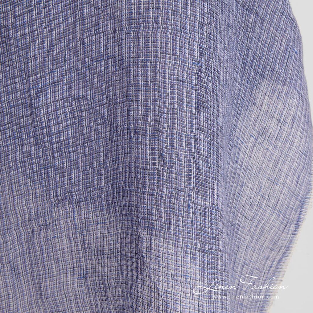 Gjennomsiktig fiolett linstoff vasket flerfarget 4 Violet linen fabric in gauze, washed