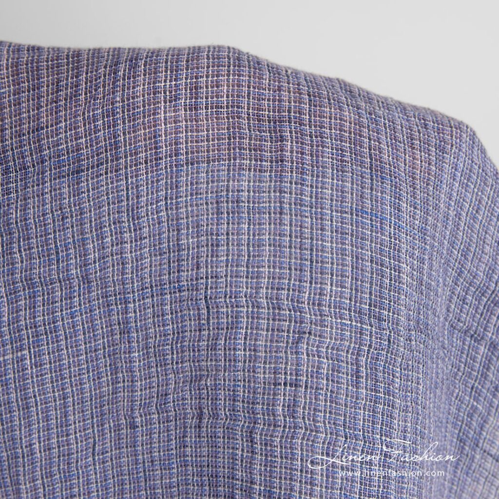 Gjennomsiktig fiolett linstoff vasket flerfarget 3 Violet linen fabric in gauze
