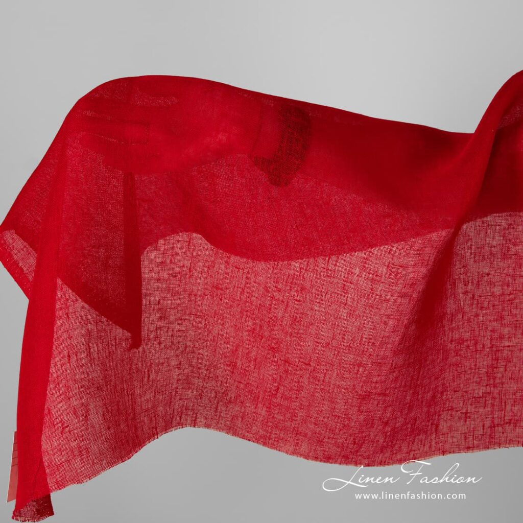 Linen fabric bright red gauze.