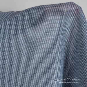 Blue linen fabric in tiny checks