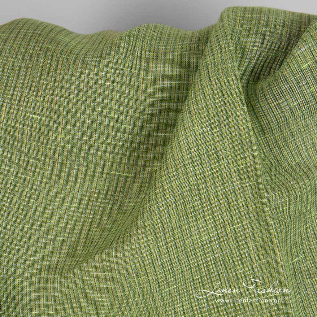 Lime linstoff i små ruter 2 Lime green linen fabric