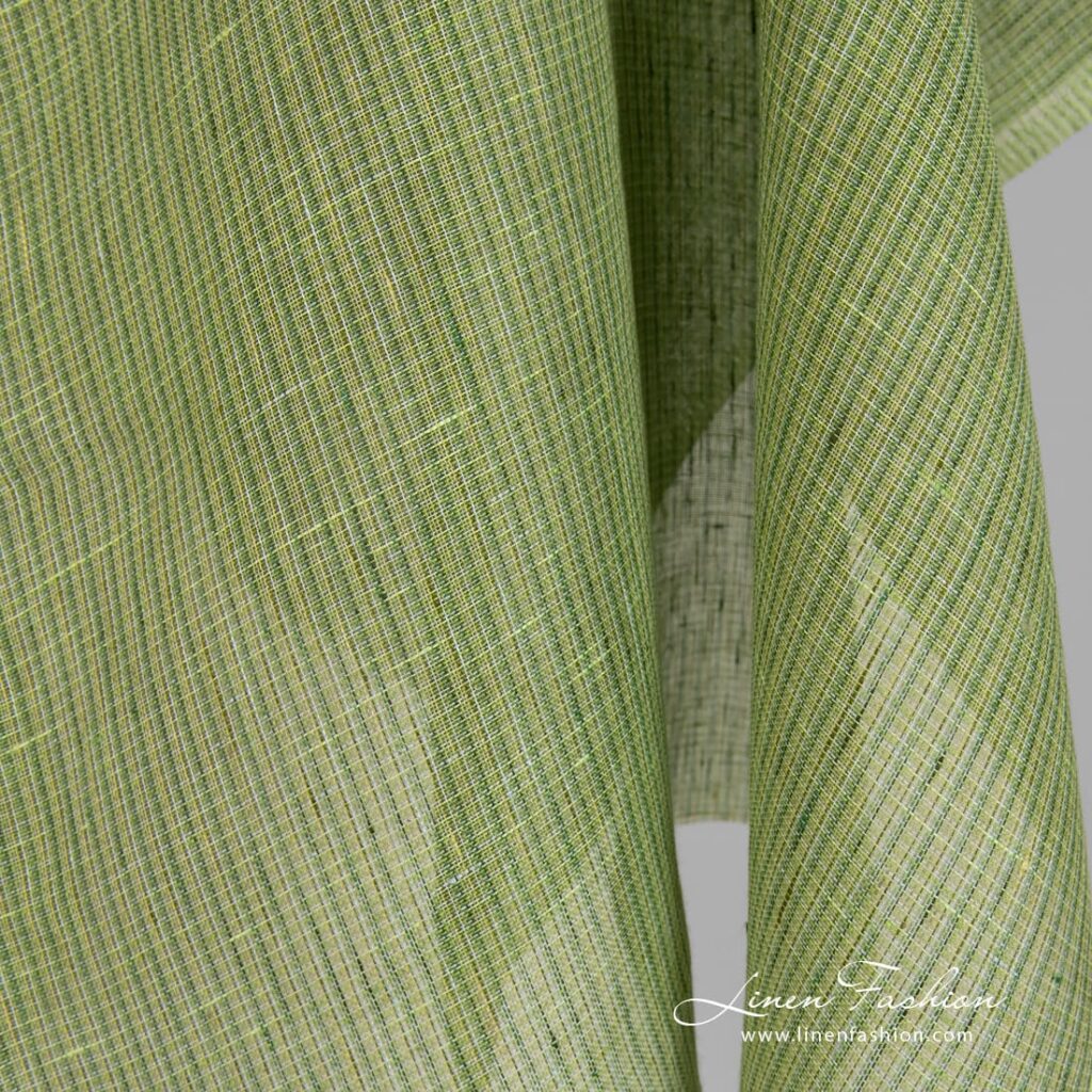 Lime linstoff i små ruter 3 Lime green linen fabric in checks