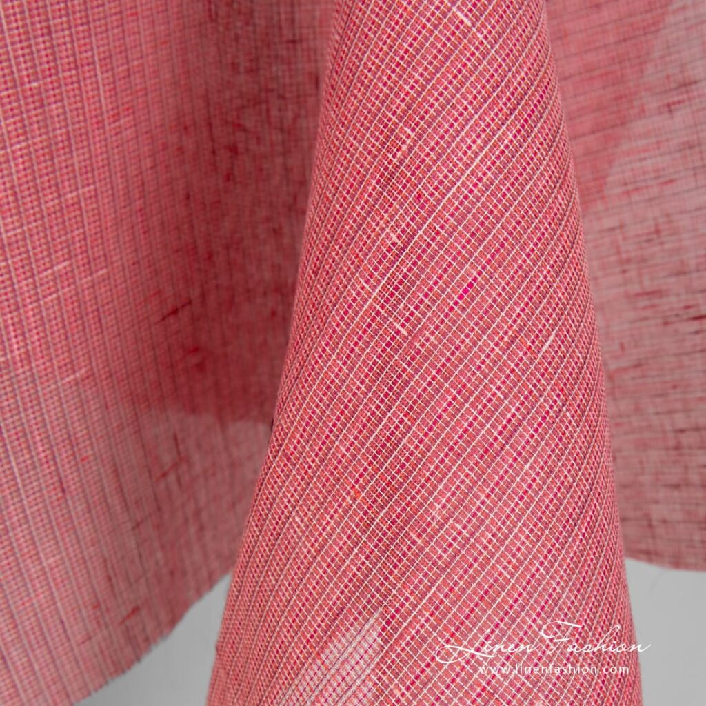 Rose linstoff i gjennomsiktige ruter 3 Rose linen gauze fabric in checks