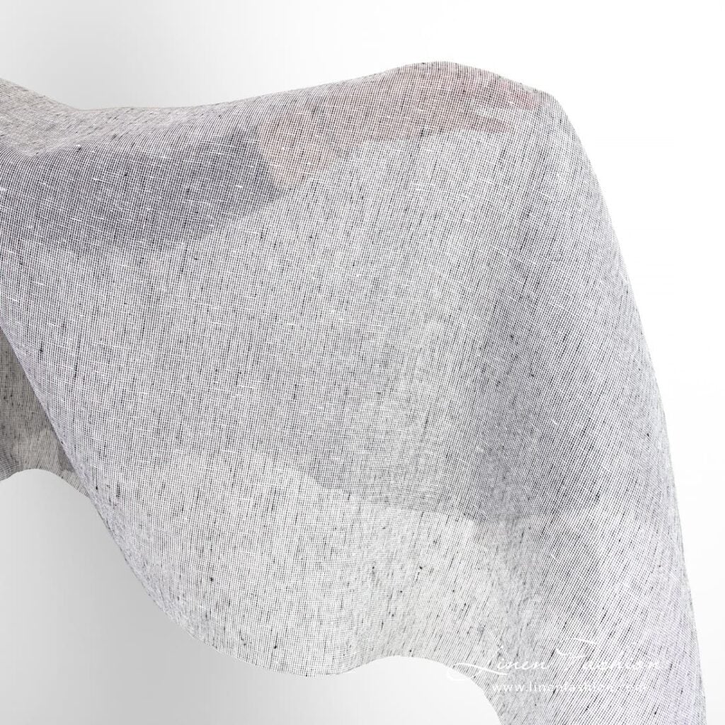 Transparent linen fabric in black and white melange
