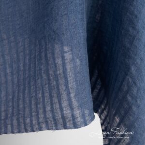 Blue linen fabric with openweave transparent stripes