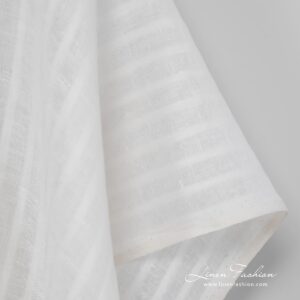 Striped 100% linen fabric in off white colour.