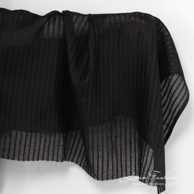 Black lightweight striped linen fabric.
