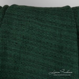 Forest green linen fabric in tweed pattern