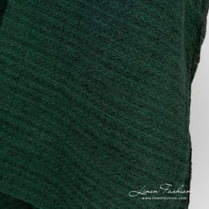 Green linen fabric in tweed pattern
