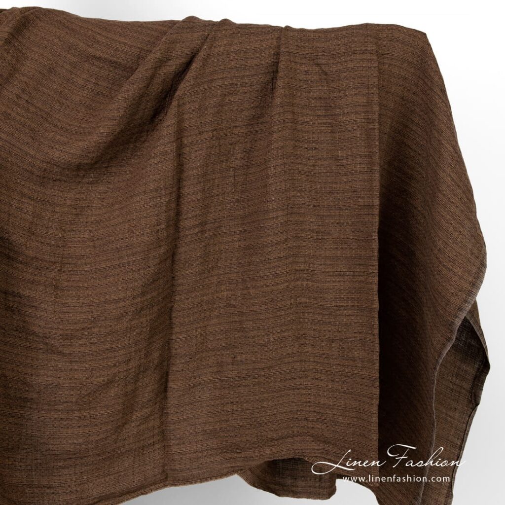 Brown linen fabric in tweed
