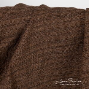 Brown linen fabric in tweed pattern