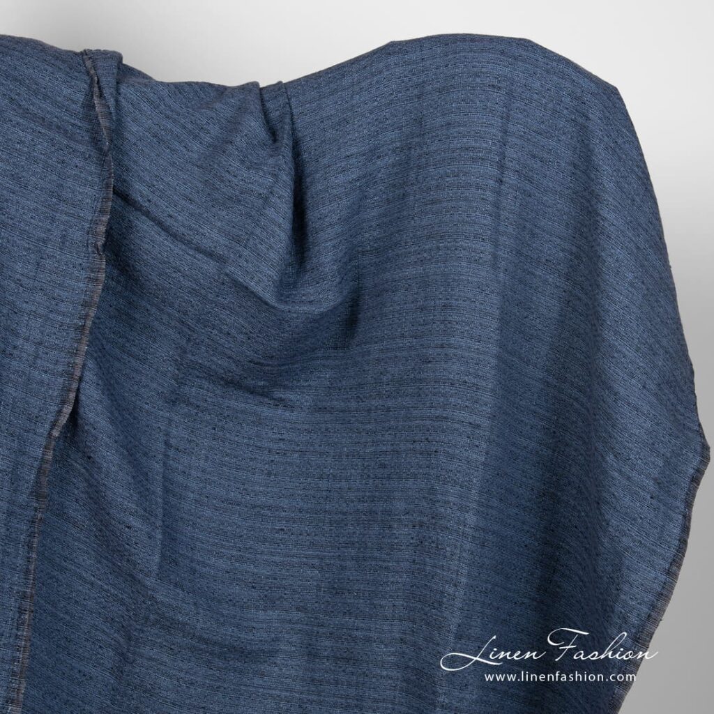 Blue linen fabric in tweed