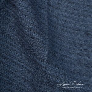 Linen tweed fabric woven from denim blue and black yarns