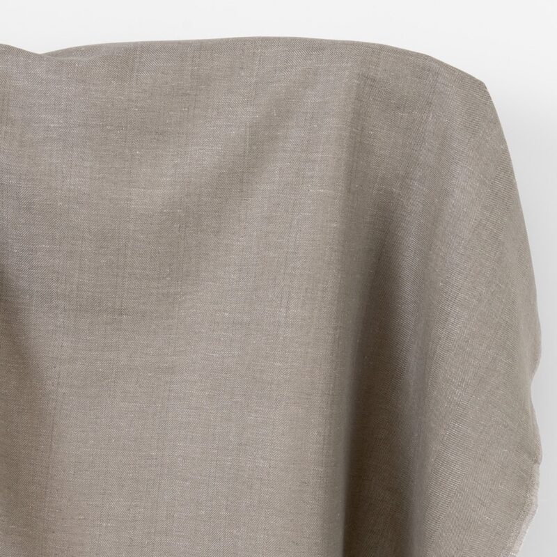 Lin-bomullsstoff mørk beige og ufarget fiskebein 5 Linen cotton fabric dark beige and undyed herringbone