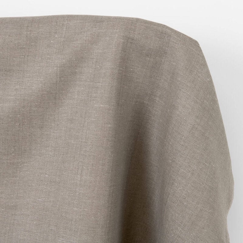 Lin-bomullsstoff mørk beige og ufarget fiskebein 6 Linen cotton fabric dark beige and undyed herringbone, medium weight