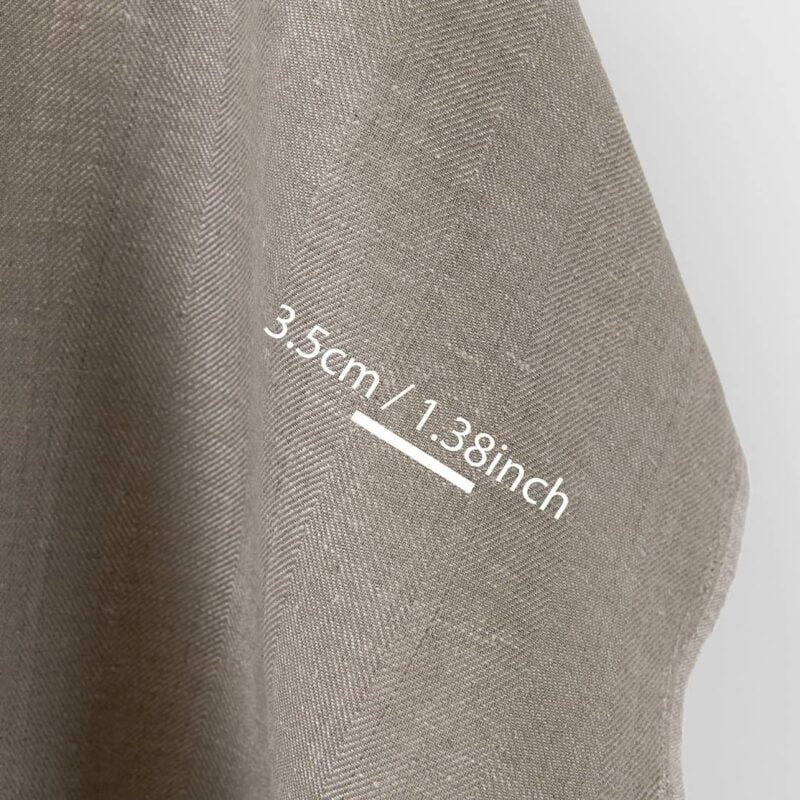 Lin-bomullsstoff mørk beige og ufarget fiskebein 7 Linen cotton fabric dark beige and undyed herringbone, with measurements