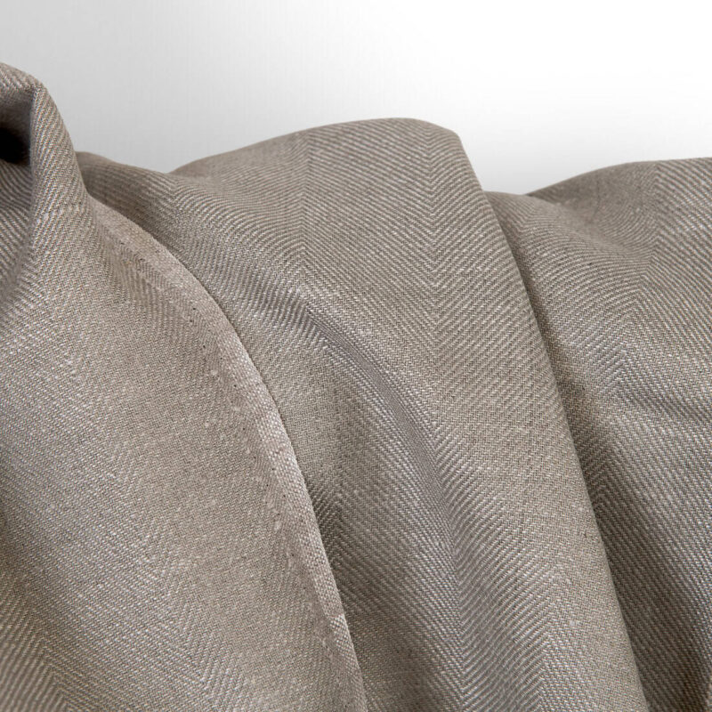 Lin-bomullsstoff mørk beige og ufarget fiskebein 8 Linen cotton fabric dark beige and undyed herringbone, 150cm width