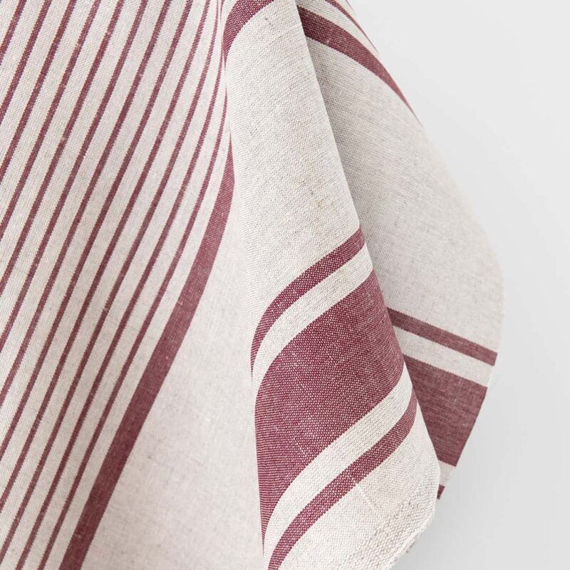 Lin-bomullsstoff beige med brune striper 6 Linen cotton fabric beige with brown stripes, 150cm width