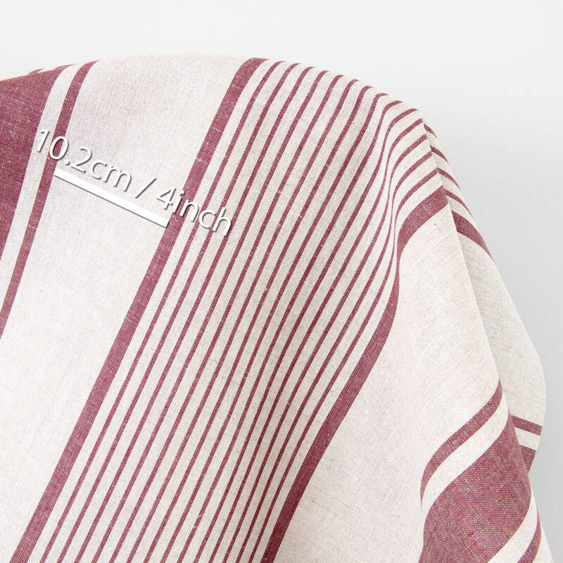 Lin-bomullsstoff beige med brune striper 7 Linen cotton fabric beige with brown stripes, with undyed linen
