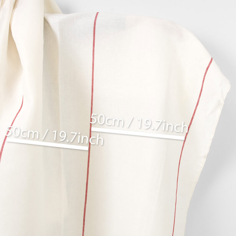 Linstoff ensfarget off-white med røde striper 5 Linstoff ensfarget off-white med røde striper
