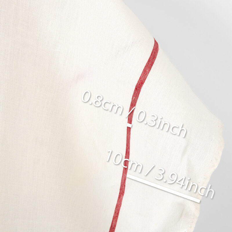 Linstoff ensfarget off-white med røde striper 6 Linstoff ensfarget off-white med røde striper