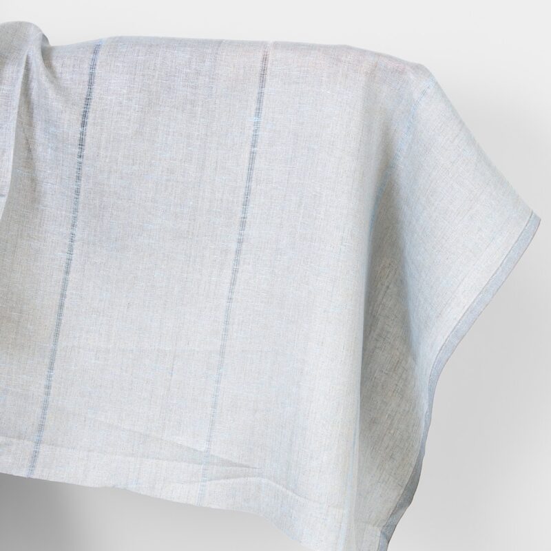 Linstoff blått og naturlig med striper 4 Linstoff blått og naturlig med striper