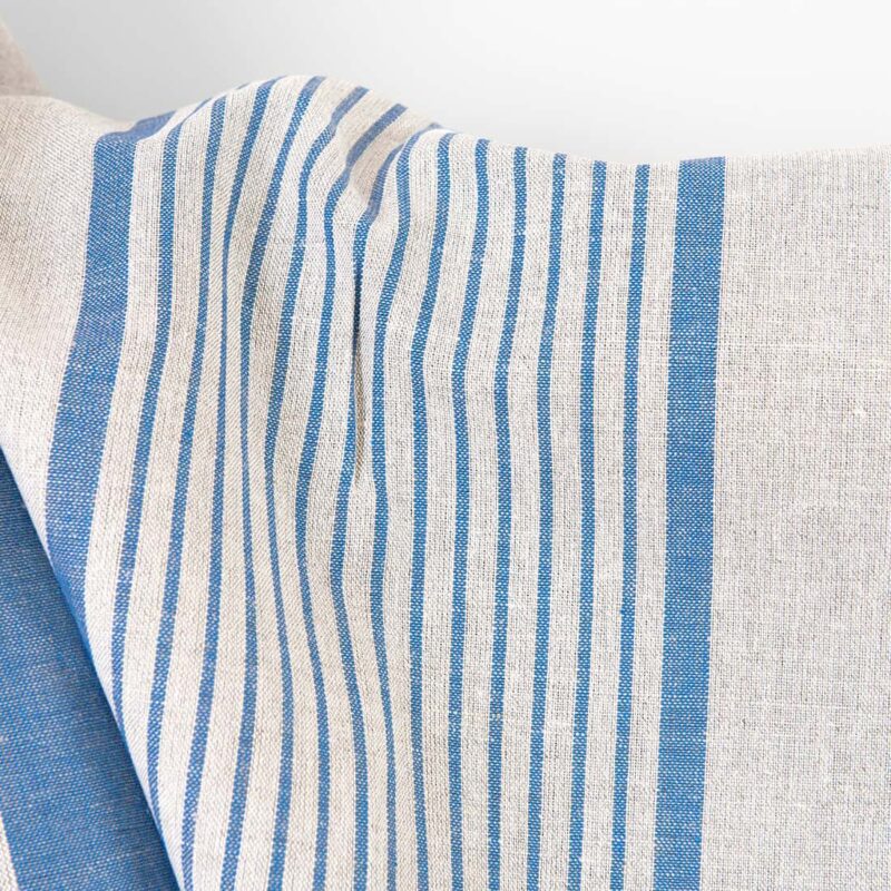 Lin-bomullsstoff beige med blå striper 6 Lin-bomullsstoff beige med blå striper