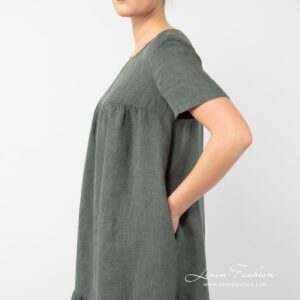 SAVANA widening dark grey linen dress with pockets