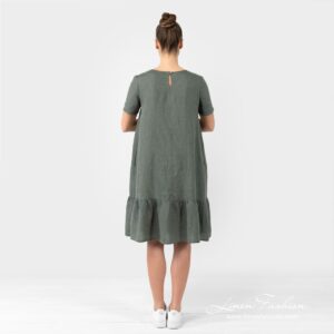 SAVANA dark grey linen dress from back side