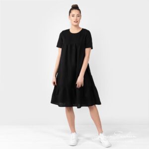 SAVANA widening black linen dress