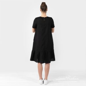SAVANA black linen dress back side