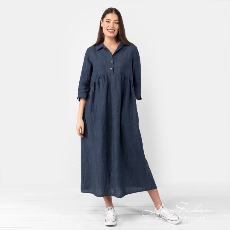MONTANA dark blue linen dress in full size