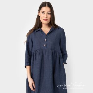MONTANA dark blue linen dress